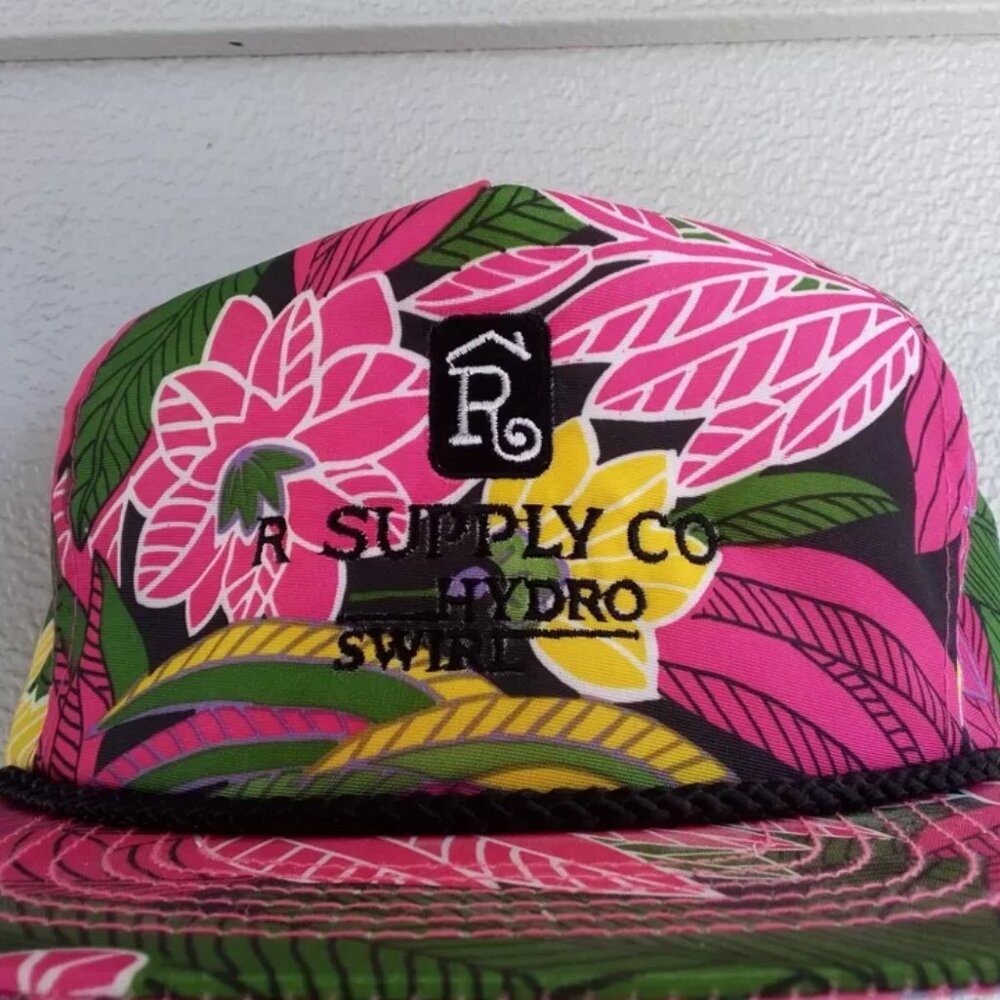 Vintage San Sun Hawaiian Floral Snapback Rope Hat - EUC